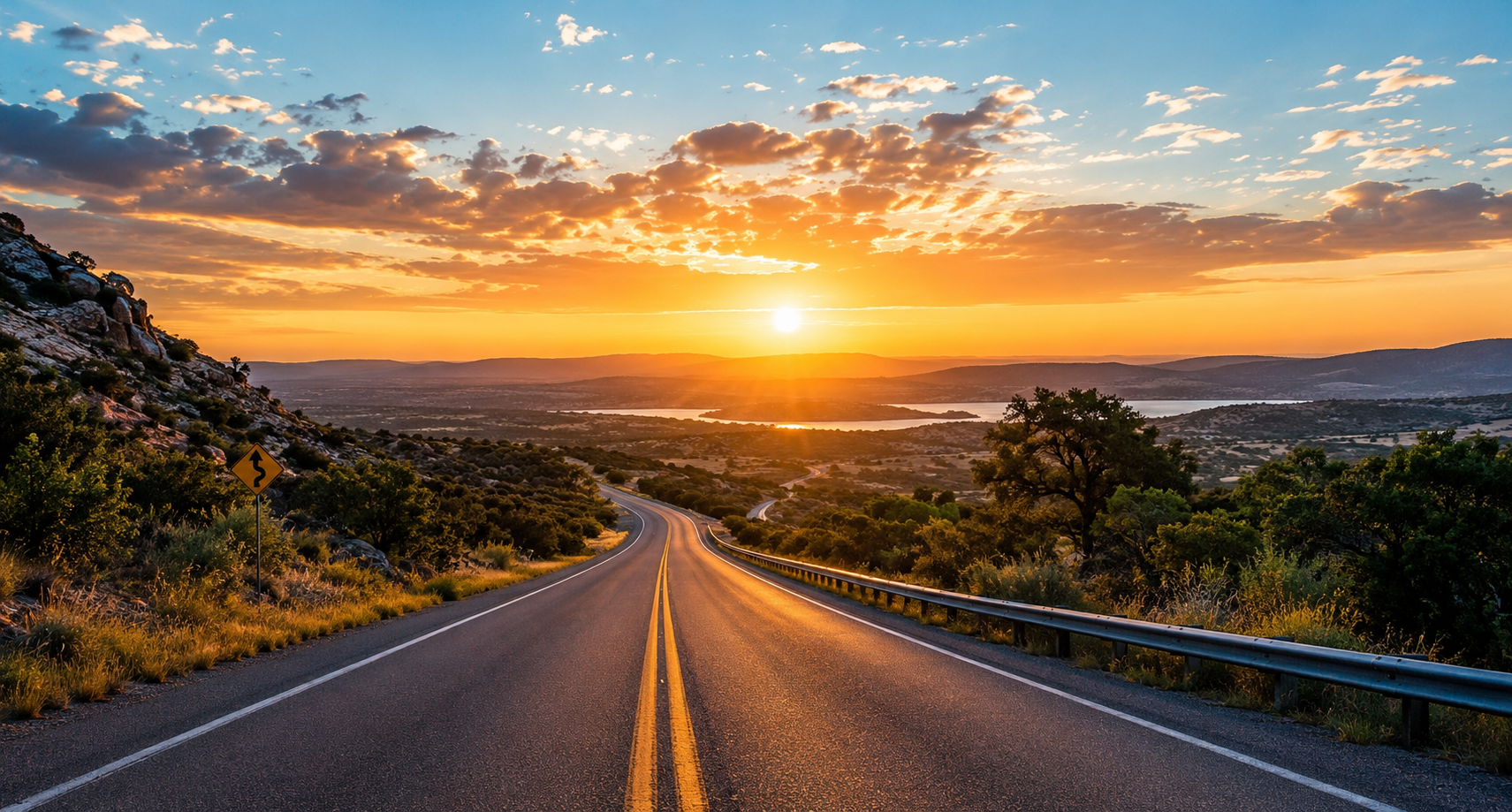 Scenic open road through a mountain landscape for calm, beginner-friendly trip planning